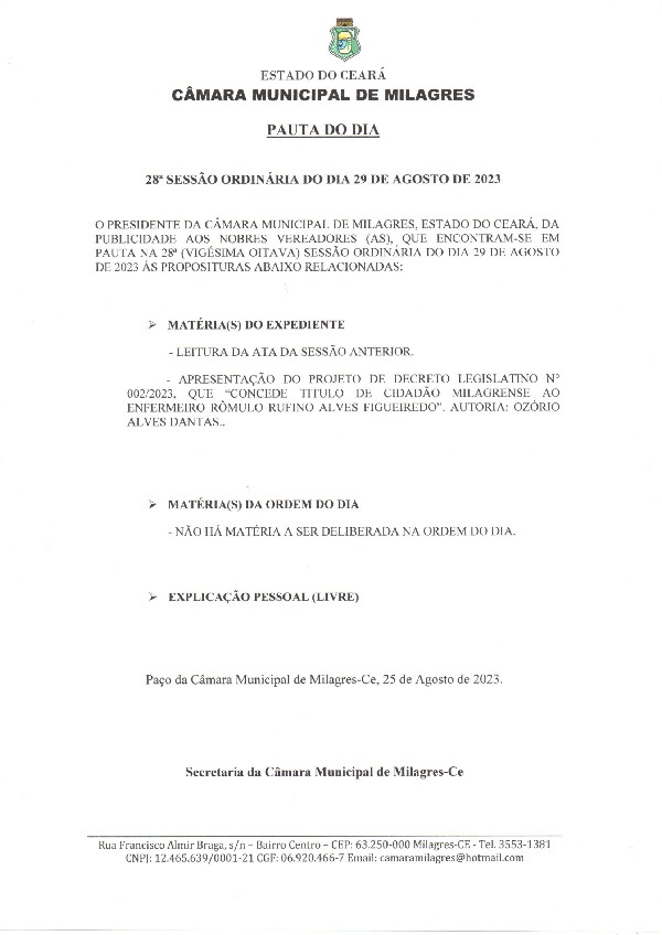 Câmara Municipal de Braga, Agenda